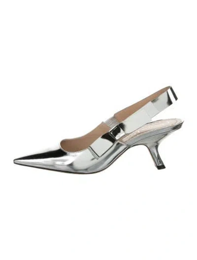 Pre-owned Dior Patent Leather Bow Accents Slingback Pumps In Metallic/silver