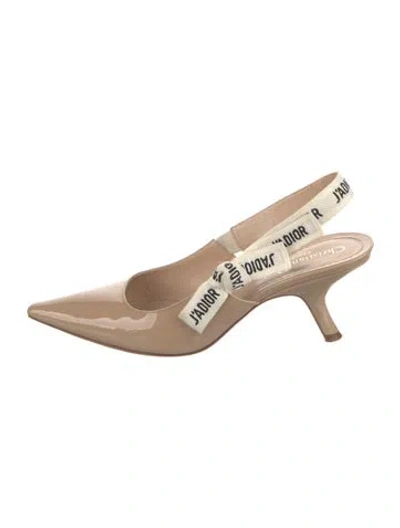 Pre-owned Dior Patent Leather Bow Accents Slingback Pumps In Neutral