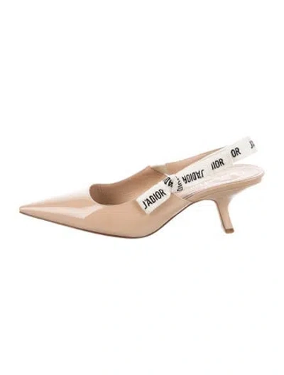 Pre-owned Dior Patent Leather Bow Accents Slingback Pumps In Neutral