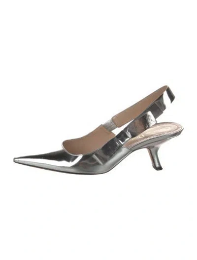 Pre-owned Dior Patent Leather Bow Accents Slingback Pumps In Silver