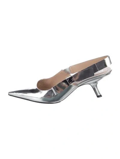 Pre-owned Dior Patent Leather Bow Accents Slingback Pumps In Silver