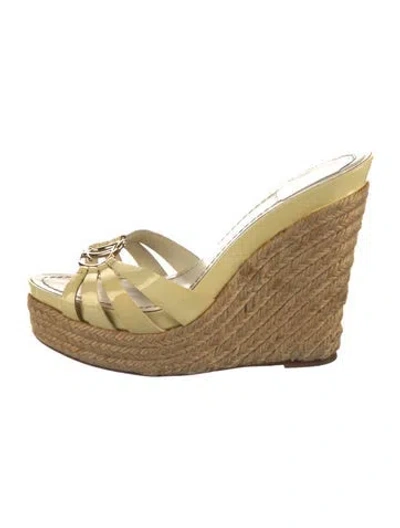 Pre-owned Dior Patent Leather Colorblock Pattern Mules In Gold