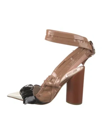 Pre-owned Dior Patent Leather Colorblock Pattern Slingback Pumps In Brown