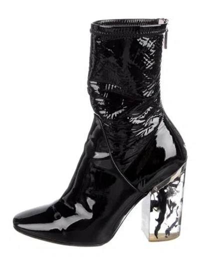 Pre-owned Dior Patent Leather Colorblock Pattern Sock Boots In Black