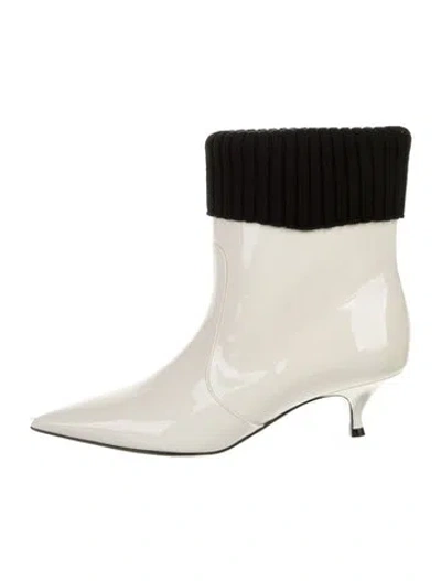 Pre-owned Dior Patent Leather Colorblock Pattern Sock Boots In White