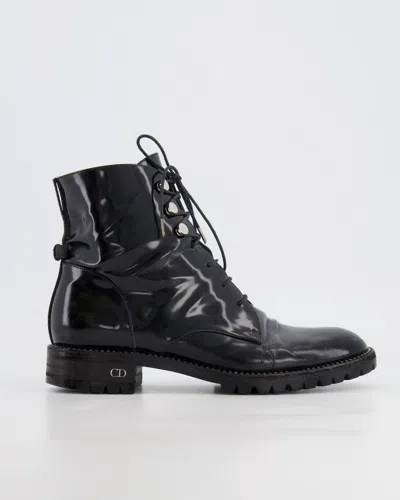 Dior Patent Leather Combat Boots In Black