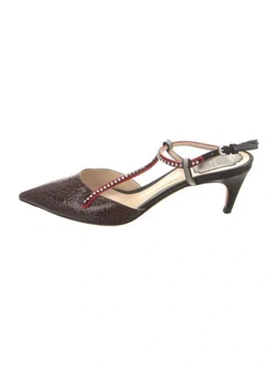 Pre-owned Dior Patent Leather Crystal Embellishments T-strap Pumps In Brown