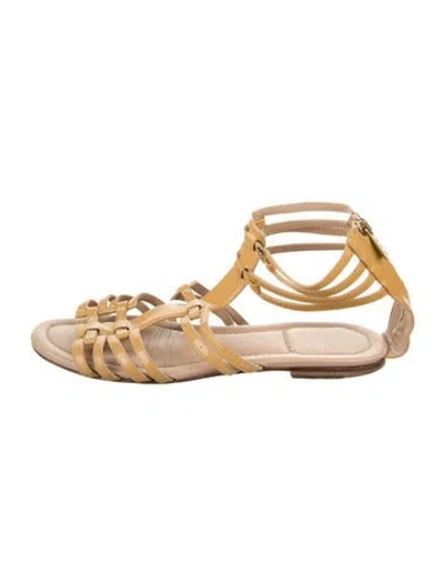 Pre-owned Dior Patent Leather Cutout Accent Gladiator Sandals In Yellow