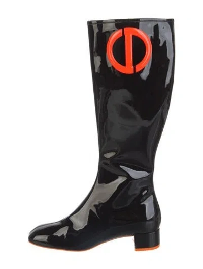 Pre-owned Dior Patent Leather Graphic Print Riding Boots In Black