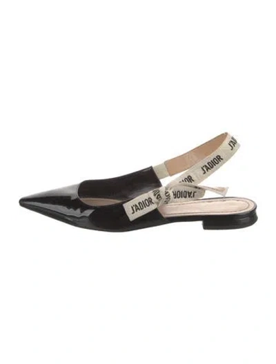 Pre-owned Dior Patent Leather Graphic Print Slingback Flats In Black