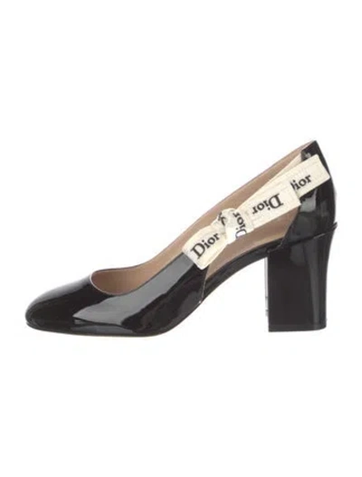 Pre-owned Dior Patent Leather Graphic Print Slingback Pumps In Black