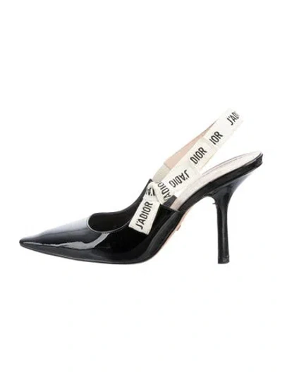 Pre-owned Dior Patent Leather Graphic Print Slingback Pumps In Black