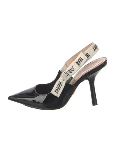 Pre-owned Dior Patent Leather Graphic Print Slingback Pumps In Black