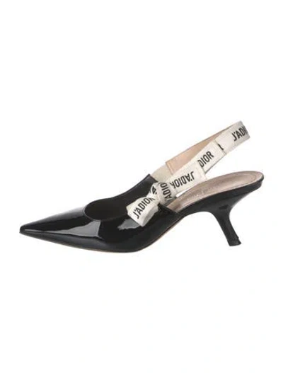 Pre-owned Dior Patent Leather Graphic Print Slingback Pumps In Black