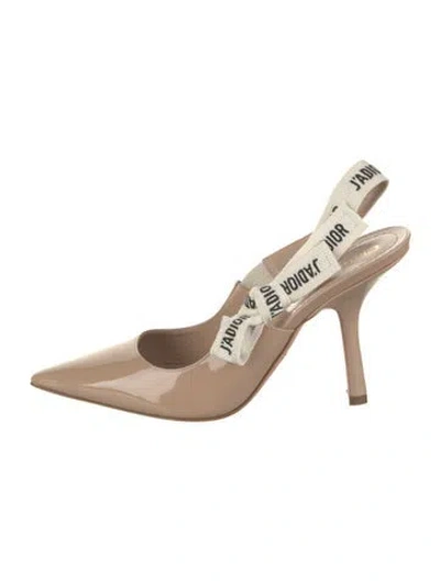 Pre-owned Dior Patent Leather Graphic Print Slingback Pumps In Neutral