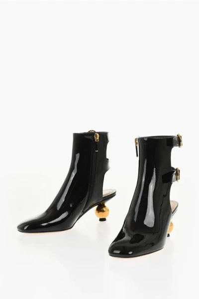 DIOR PATENT LEATHER IDOL BOOTIES WITH STATEMENT HEEL AND CUT-OUTS