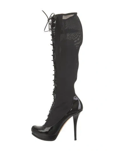 Pre-owned Dior Patent Leather Lace-up Boots In Black