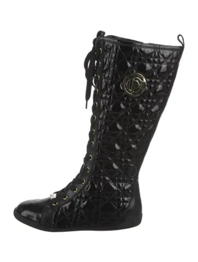 Pre-owned Dior Patent Leather Lace-up Boots In Black