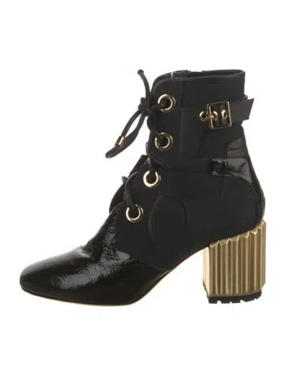 Pre-owned Dior Patent Leather Leather Trim Embellishment Lace-up Boots In Black