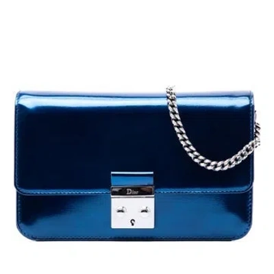 Pre-owned Dior Patent Leather Patent Miss  Promenade Crossbody In Blue