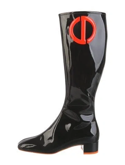 Pre-owned Dior Patent Leather Printed Riding Boots W/ Tags In Black