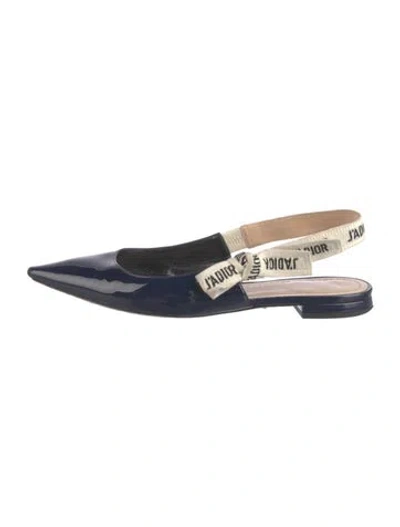 Pre-owned Dior Patent Leather Printed Slingback Flats In Blue