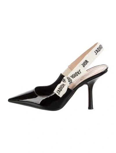 Pre-owned Dior Patent Leather Printed Slingback Pumps In Black