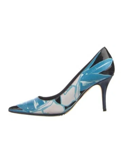 Pre-owned Dior Patent Leather Printed Slingback Pumps In Blue