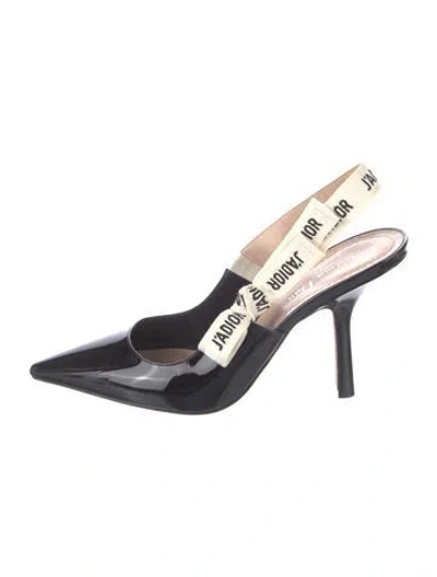 Pre-owned Dior Patent Leather Printed Slingback Pumps In Blue