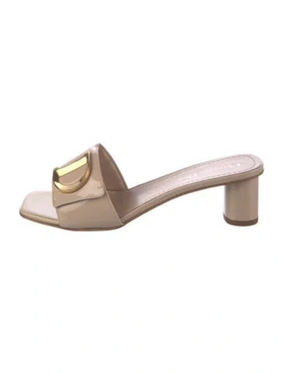 Pre-owned Dior Patent Leather Slides In Neutrals