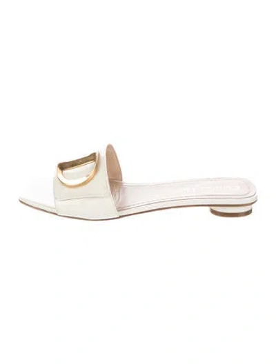 Pre-owned Dior Patent Leather Slides In White