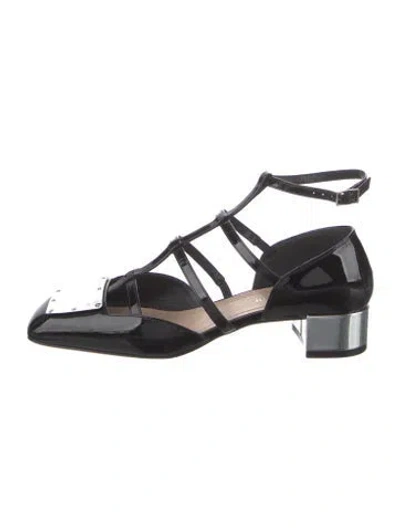 Pre-owned Dior Patent Leather Slingback Flats In Black