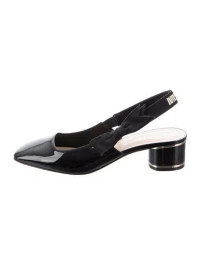 Pre-owned Dior Patent Leather Slingback Flats In Black