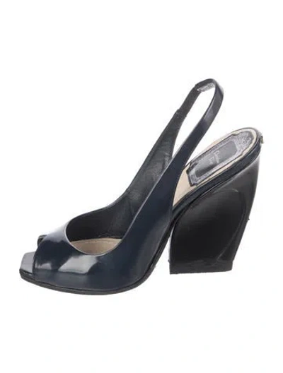 Pre-owned Dior Patent Leather Slingback Pumps In Blue