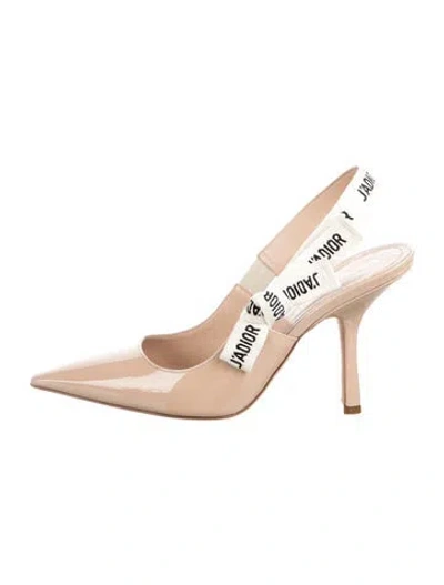 Pre-owned Dior Patent Leather Slingback Pumps In Neutral