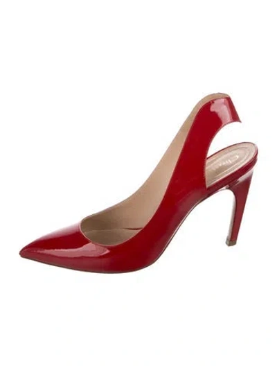 Pre-owned Dior Patent Leather Slingback Pumps In Red
