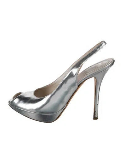 Pre-owned Dior Patent Leather Slingback Pumps In Silver