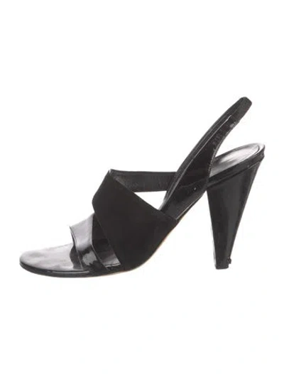 Pre-owned Dior Patent Leather Slingback Sandals In Black