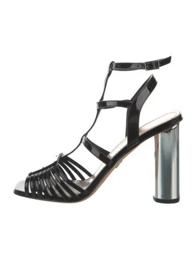 Pre-owned Dior Patent Leather Slingback Sandals In Black
