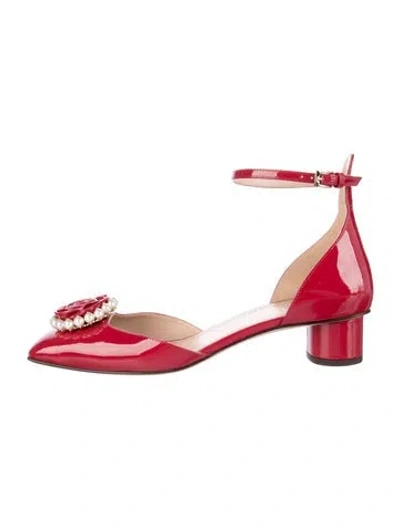 Pre-owned Dior Patent Leather Studded Accents D'orsay Pumps In Red