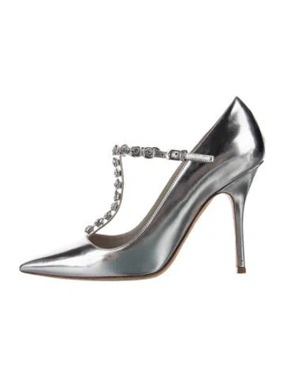 Pre-owned Dior Patent Leather T-strap Pumps In Metallic/silver
