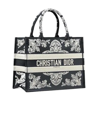 Dior Pattern Embroidered Handbag In Black