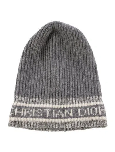 Pre-owned Dior Pattern Print Knit Beanie In Gray