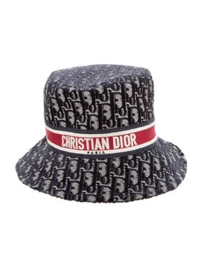 Pre-owned Dior Pattern Print Viscose Blend Bucket Hat In Blue