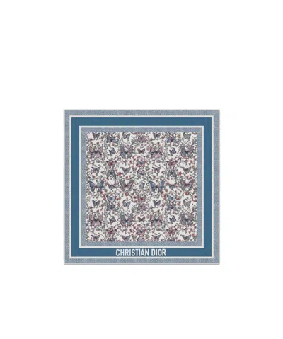 Dior Pattern Silk Scarf In Blue