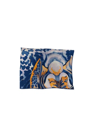 Dior Pattern Silk Scarf In Blue