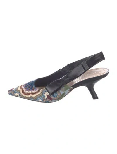 Pre-owned Dior Patterned Bow Accents Slingback Pumps In Blue
