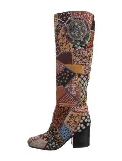 Pre-owned Dior Patterned Embroidered Accent Boots In Black
