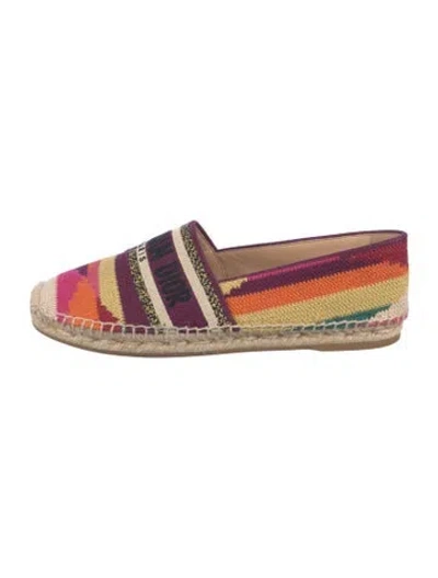 Pre-owned Dior Patterned Embroidered Accent Espadrilles In Neutral