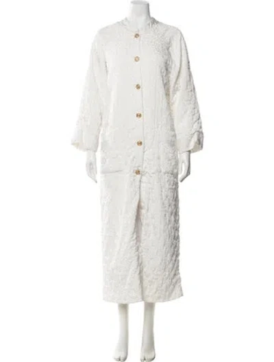 Pre-owned Dior Patterned Lace Trim Embellishment Robe In White